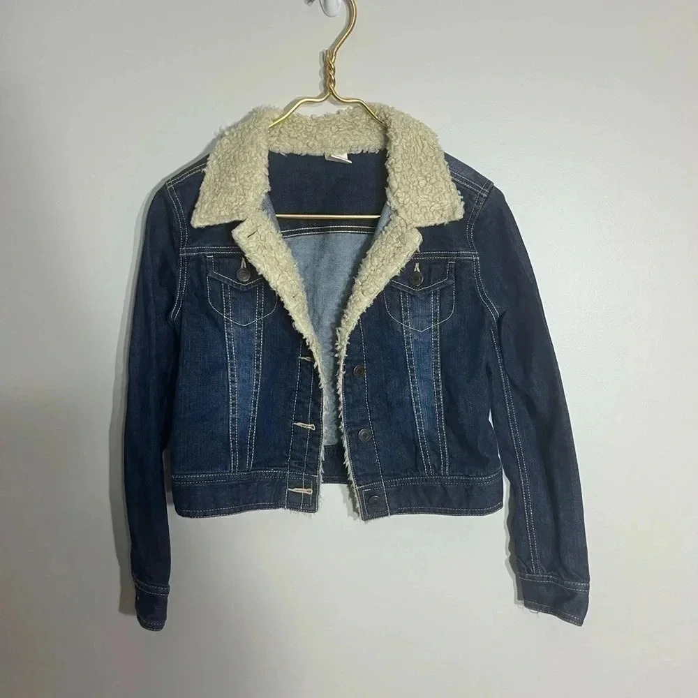 Kids Tucker and Tate dark denim jacket with Sherpa size L 14
